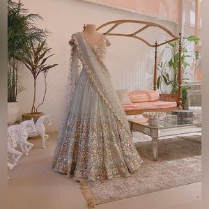 Beautiful Light Blue-Gray lehenga Choli For Women,Indian